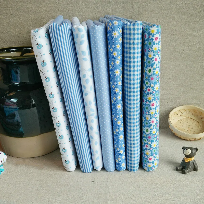 

Bule Color Patchwork Cotton Fabric Flower Printing Cloth Quilting Patchwork Fabrics For Sewing Doll Choth 7pcs/lots 25*25CM
