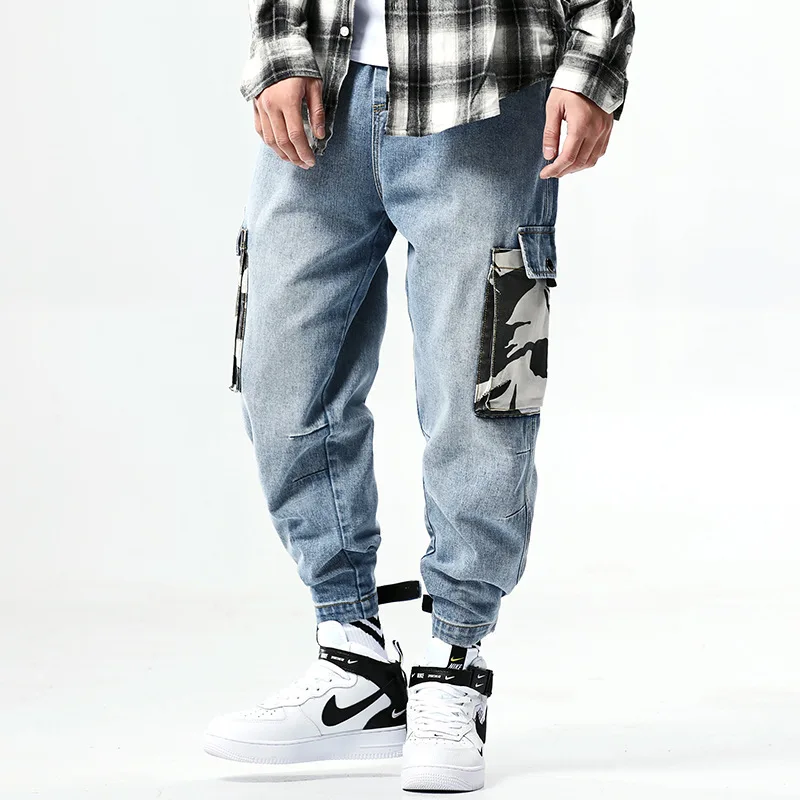

2019 New Pants High Street Fashion Men Jeans Loose Fit Harem Pants Blue Color Hip Hop Ruffles Jeans For Men !X861