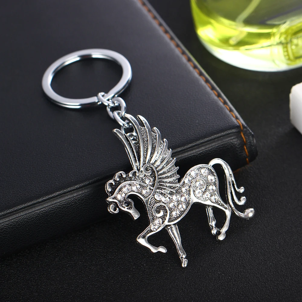 Брелок лошадь Pegasus Летающий брелок лошадь Кристалл Шарм кулон серебряная цепочка для ключей ювелирные изделия для женщин мужчин подарки презенты Рождество
