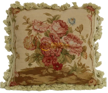 

Outside Seat Cushions For Chairs Square Roses Handmade Wool Needlepoint Couch Throw Interior Decoration