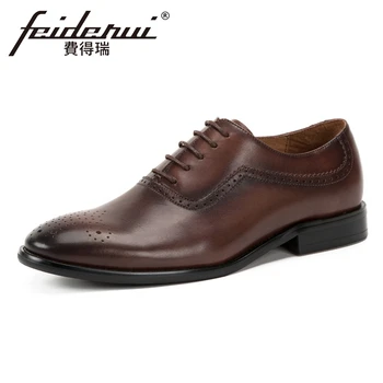

2018 Genuine Leather Handmade Men's Breathable Wedding Oxfords Pointed Toe Carved Man Formal Dress Banquet Brogue Shoes KUD162