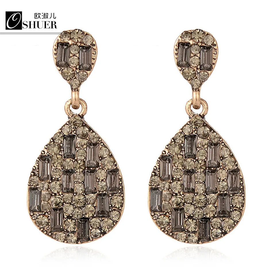 OSHUER New Arrival Luxury Vintage Water Drop Crystal Earring For Lady Fashion Jewelry Woman Party | Украшения и аксессуары