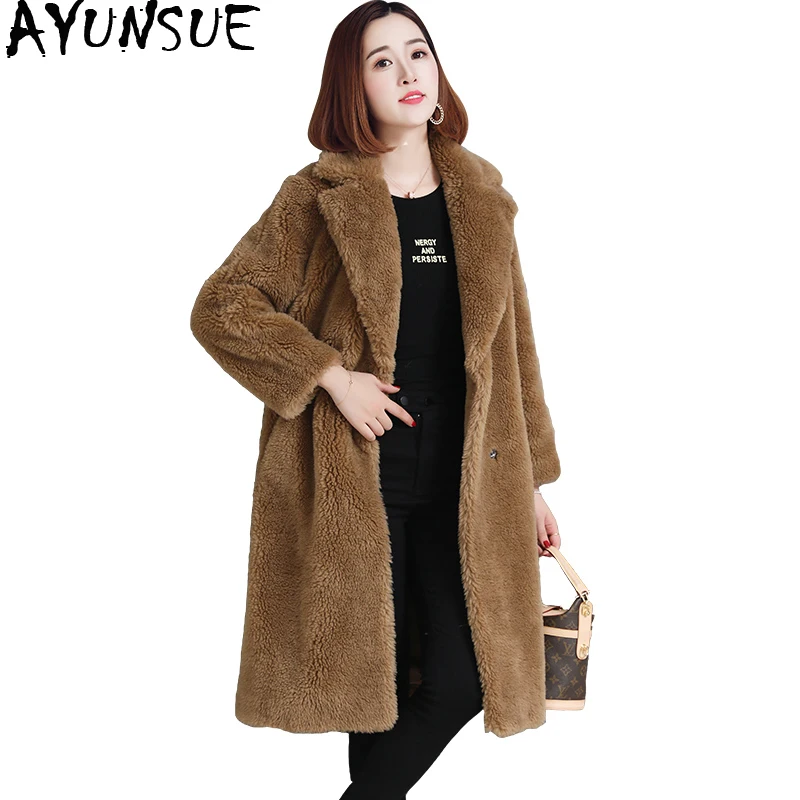 

AYUNSUE Women Real Wool Fur Coat 2019 Korean Fashion Sheep Shearing Coats Long Thick Warm Winter Female Jacket Plus Size WYQ2104