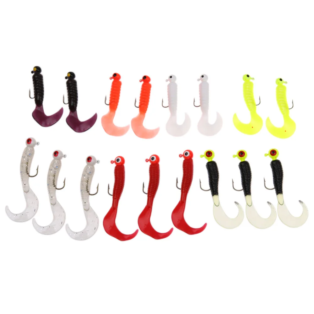 17pcs/set Silicone Bait Jig Head Fishing Lure Lead Hook Grub Worm Soft