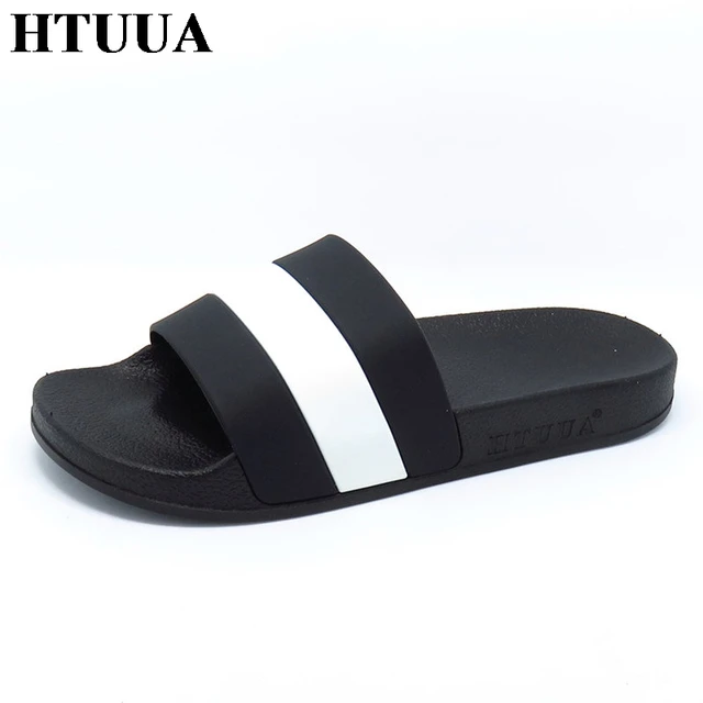 HTUUA New Brand Summer Couple Bathroom Slippers Men and Women Indoor Home Slippers Non-slip Floor Slipper Slides SX134