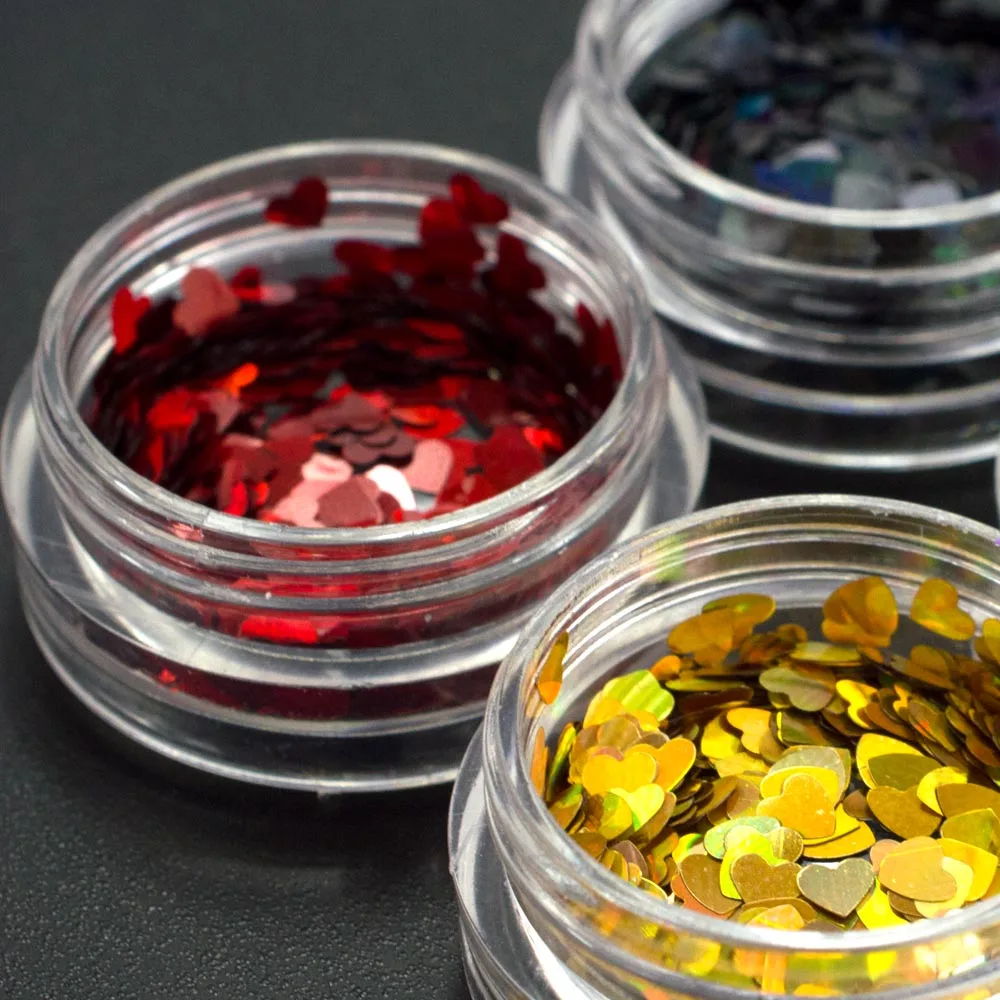 3 مللي متر الحلو الحب القلب مسمار بريق الترتر الذهب/أحمر/أسود التسلق Paillettes مسمار ديكور فني مانيكير نصائح CHLB200-1000-1