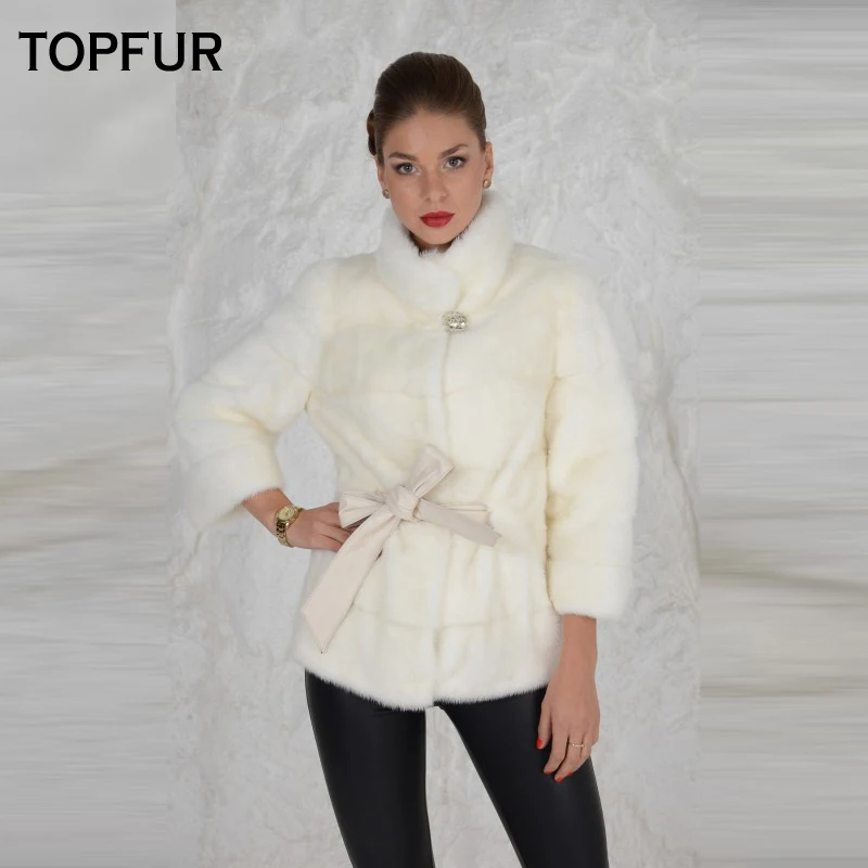 

TOPFUR Real Fur Coat For Women Mink Fur Coats Slim Real Mink Fur Jacket With Stand Collar Hot Sell Winter Thick Fur Outwear Coat