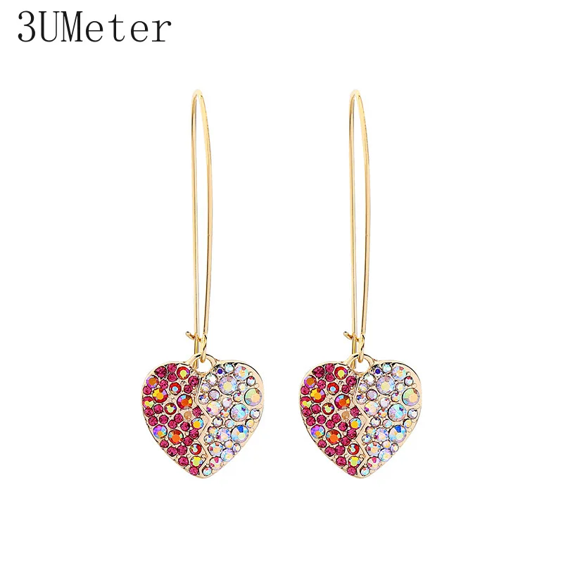 

3UMeter Small Fresh Heart Earrings for Women Colorful Rhinestones Korean Earrings Cute Long Drop Earrings Gift for Girlfriend