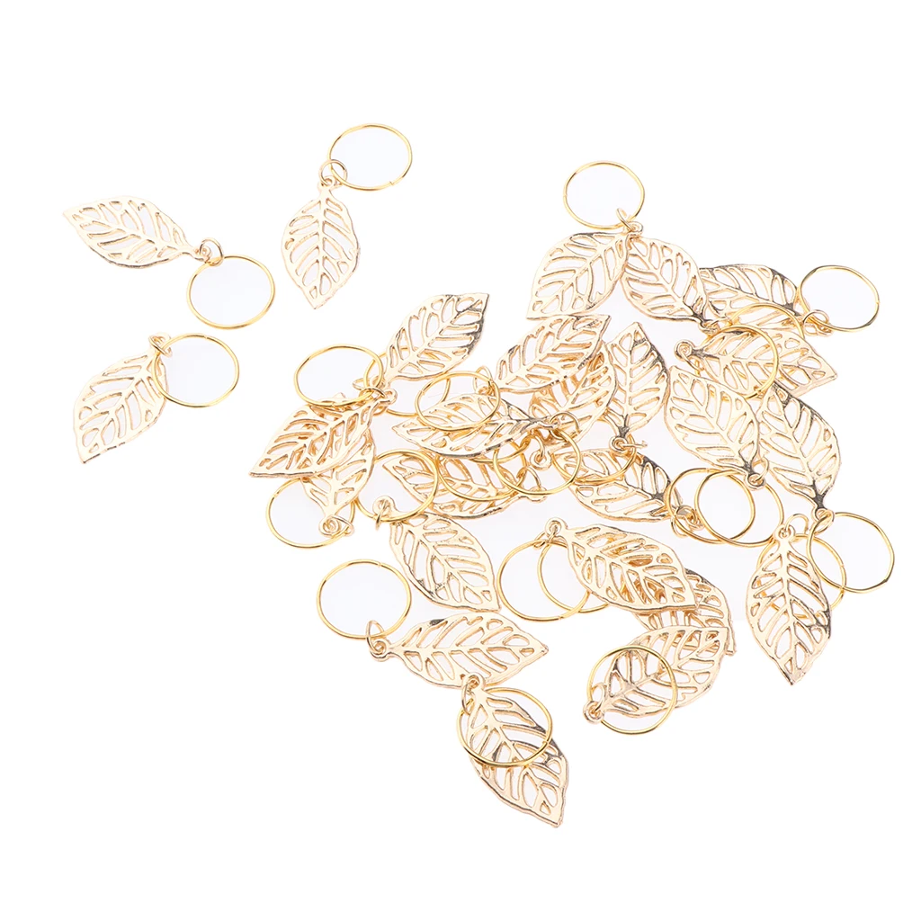 30pc Golden Leaves Pendant Metal Circlets For Dreadlock Braids DIY Hairstyle