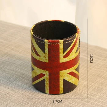 

Antique Rustic Old Look Vintage USA UK American National Flag PU Leather Pencil Pen Holder Desk Organizer Storage Box Case