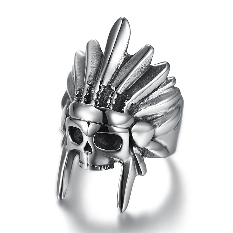 

New gothic 316l stainless steel motorcycle mister Indian Chief men signet rings E.D native American indian chief skull rings