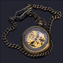 Винтажные механические Бронзовый Серебристый прозрачные римские цифры стимпанк мужские и женские ковбойские карманные часы на цепочке