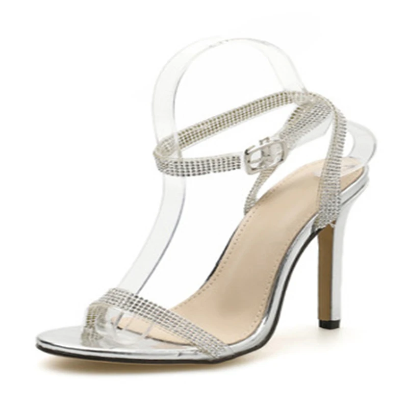 

Women's sandals Rhinestone transparent lace high heels open toe shoes women and ladies sandals size 35-40