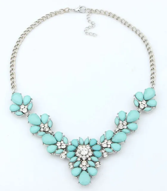 Flowers Rhinestone Necklace (7 Colors)