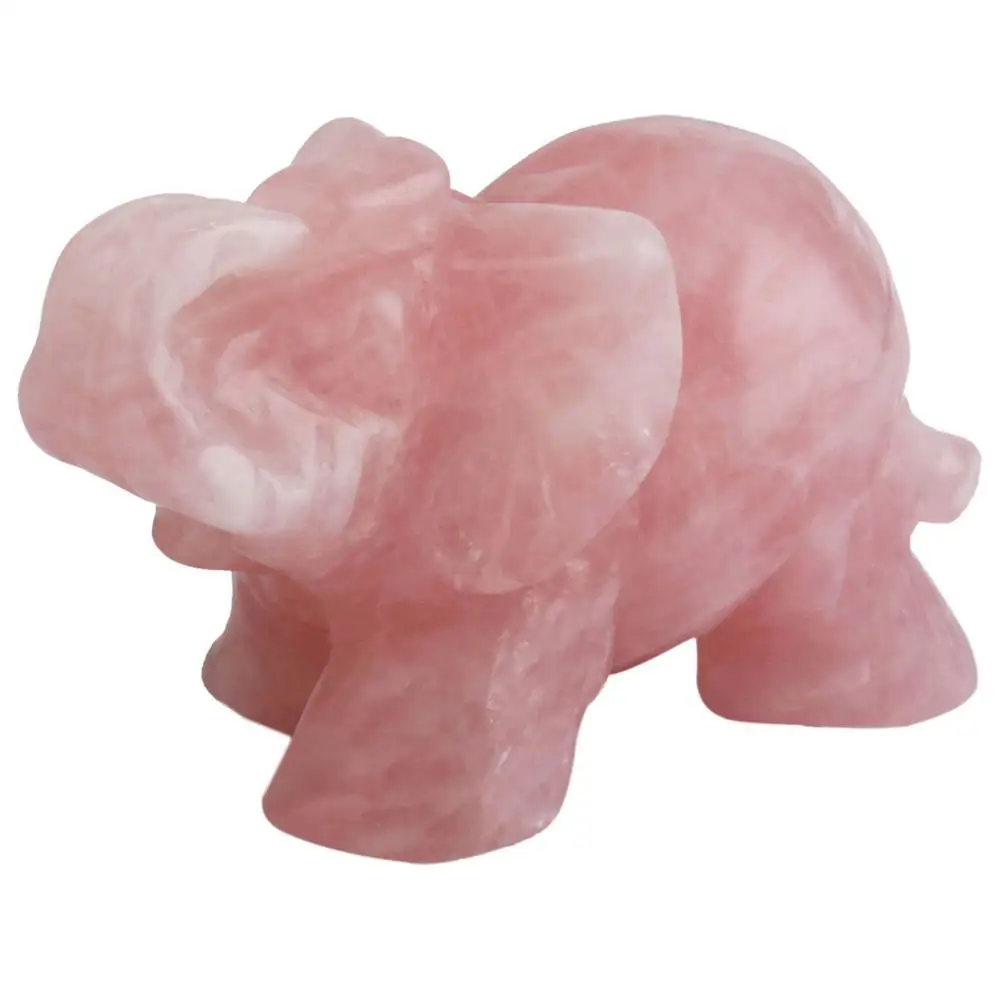 Elephant Pink Crystal Artware Decoration Animal Pocket Stone Statue Figurine Auspicious Jade Ornament Handicraft #BO | Дом и сад