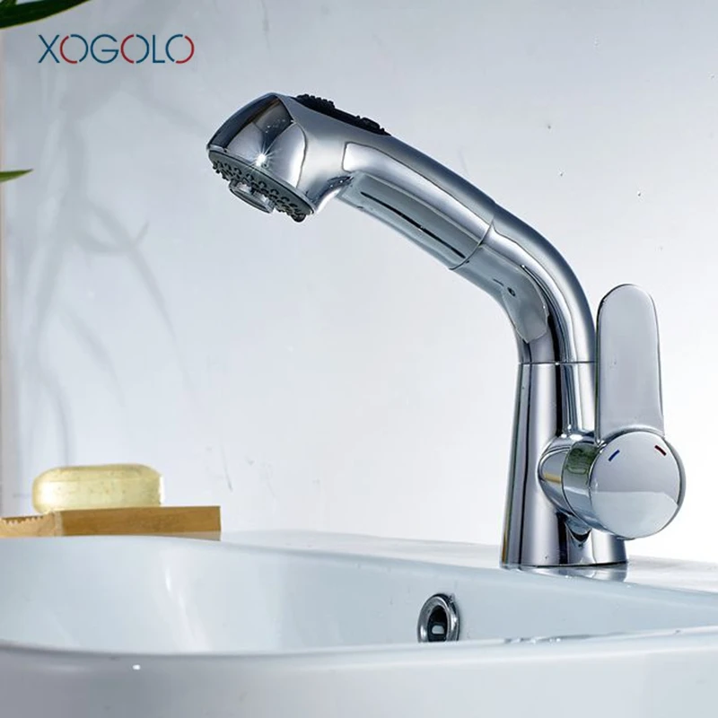 

Xogolo New Arrival Shampoo Faucet For Bathroom Modern Style Chrome Pull Out Faucet Sink Tap Single Handle Bathroom Basin Mixer