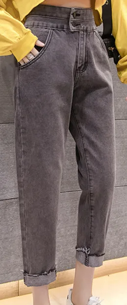 JUJULAND осенняя одежда для девушек с высокой талией женские джинсы для женщин в стиле бойфренд брюки джинсовые рваные джинсы женские большие размеры - Цвет: Темно-серый