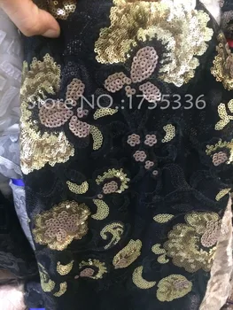 

Free shipping african guipure lace fabric Water soluble sequins lace fabric for GOLD sewing lace dress L537