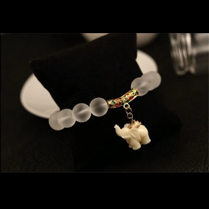 SEDmart Ethnic Matte Crystal Elephant Charm Bracelet For Women Antique Silver Buddha Head Animal Bead Cultural Bracelet Jewelry