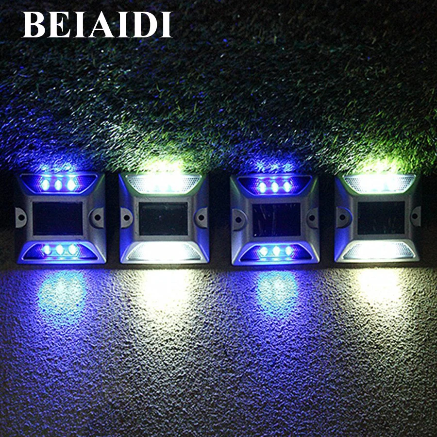 Goedkoop BEIAIDI 5 stks Solar Ondergrondse Dek Licht LED Solar Dock Path Road Marker Verlichting Waterdichte Beveiliging Waarschuwing Pathway Trap Lamp