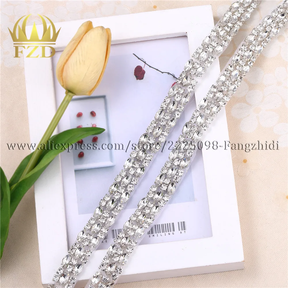 

1 Piece New Clear Wedding Trim Crystals Iron On Patches Sash Belt Rhinestone Applique Chain Glass Hot Fix Sewing Crystals Trim