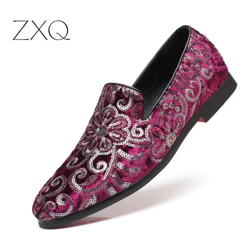

New Luxury Brand Loafers Men Flowers Pattern Embroidery Men's Shoes Classic Slip On Party Dress Shoes Man Flats