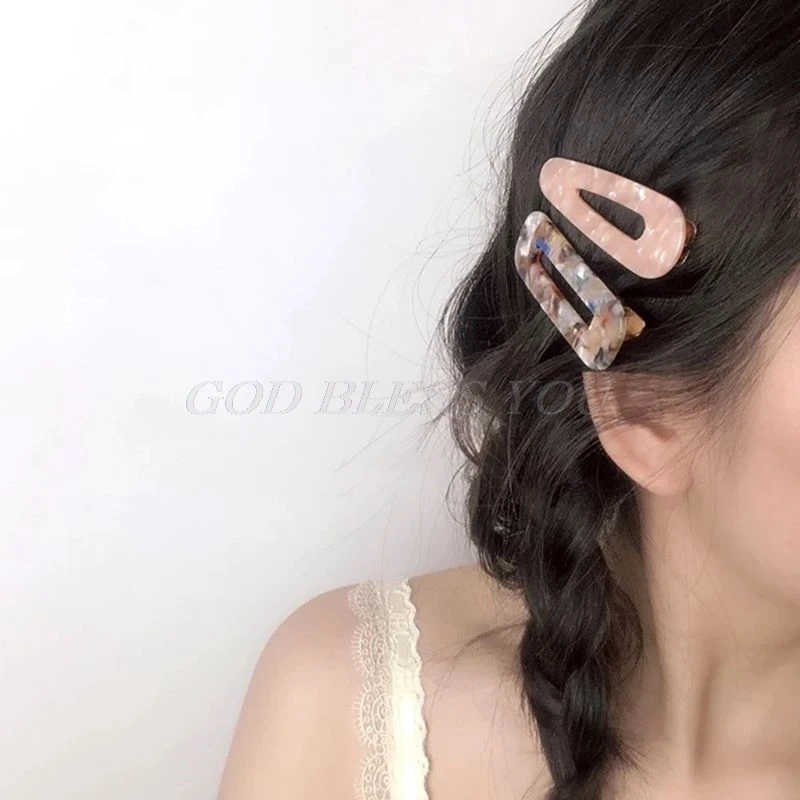 Women Girls Japanese Style Side Hair Clip Hollow Geometric Water Drop Shape Duckbill Hairgrips Colored Marble Textured Printed Women Girls Japanese Style Side Hair Clip Hollow Geometric Water Drop Shape Duckbill Hairgrips Colored Marble Textured Printed