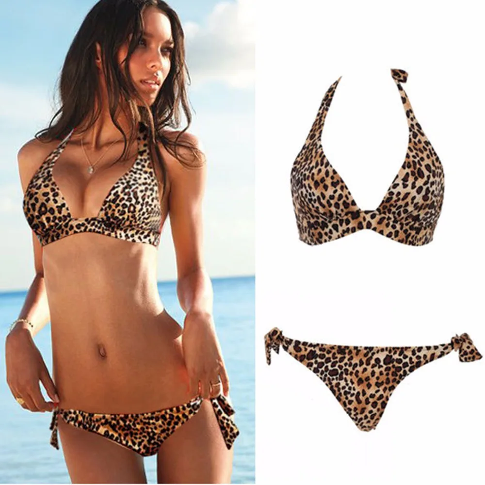 New Model Sexy Swimwear Beach Fringe Split Women Bikini Leopard Print Tankini Two Pieces Swimsuit Swimming