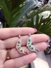 natural green peridot pendant S925 Sterling silver Natural olivine Pendant Necklace trendy lovely Fox eyes women party jewelry