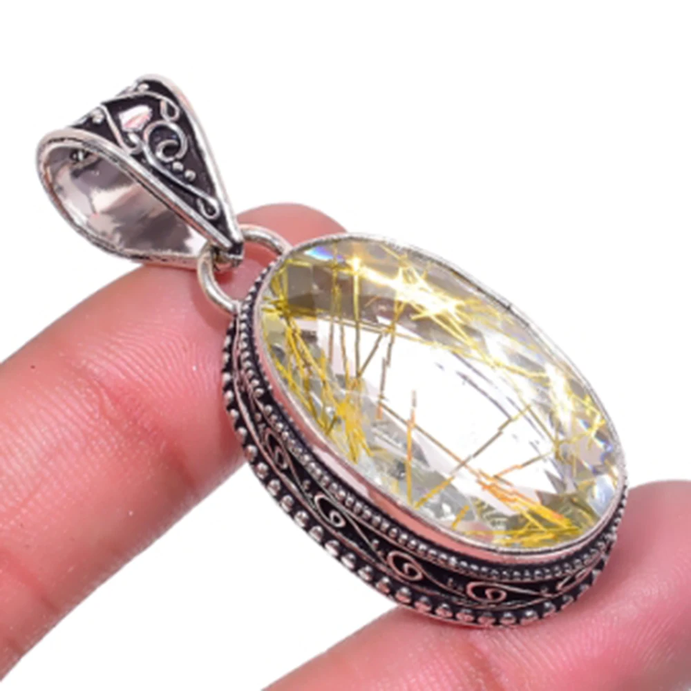 

Golden Rutiles Pendant Silver Overlay over Copper , 47 mm, P6667