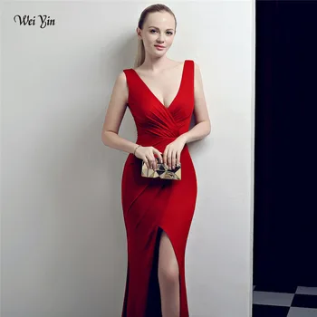 

weiyin Red Mermaid Evening Dress 2020 Sexy Sleeveless Split Formal Celebrity Long Evening Gown Dresses robe longue WY1028
