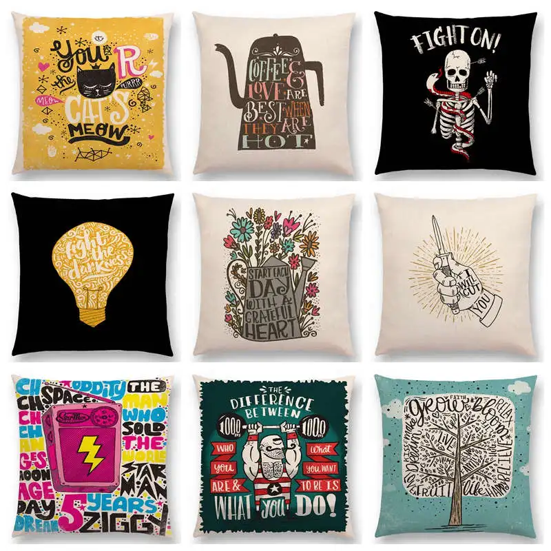 

Colorful Pattern Decorative Letters Meaningful Words Interesting Phrases Coffe Good Idea Tree Cushion Cover Sofa Pillow Case