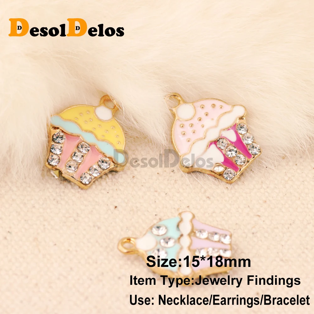

10pcs/pack Rhinestone Cake Enamel Charms Alloy Oil drop Pendant fit for bracelet DIY Fashion Jewelry Accessories 2019