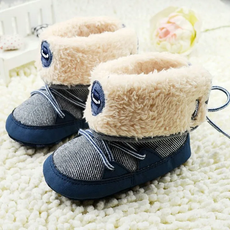 

Winter Warm Fur Snow Boots Newborn Toddler Baby Boy Girl Stripes Soft Sole Booties First Walkers