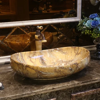 

Europe style chinese wash basin vessel sinks Jingdezhen Art Counter Top ceramic wash basin porcelain bathroom sinks brown