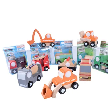 

New 12 Sets of School Bus Model Colorful Wooden Baby Car Engineering Model Baby Cognitive Educational Toys For Children
