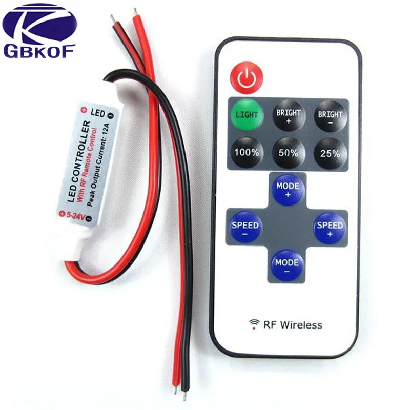 

GBKOF Single color LED strip dimmer 11 key RF Wireless Remote Controller for 3528 2835 5050 5630 5730 led tape Free shipping