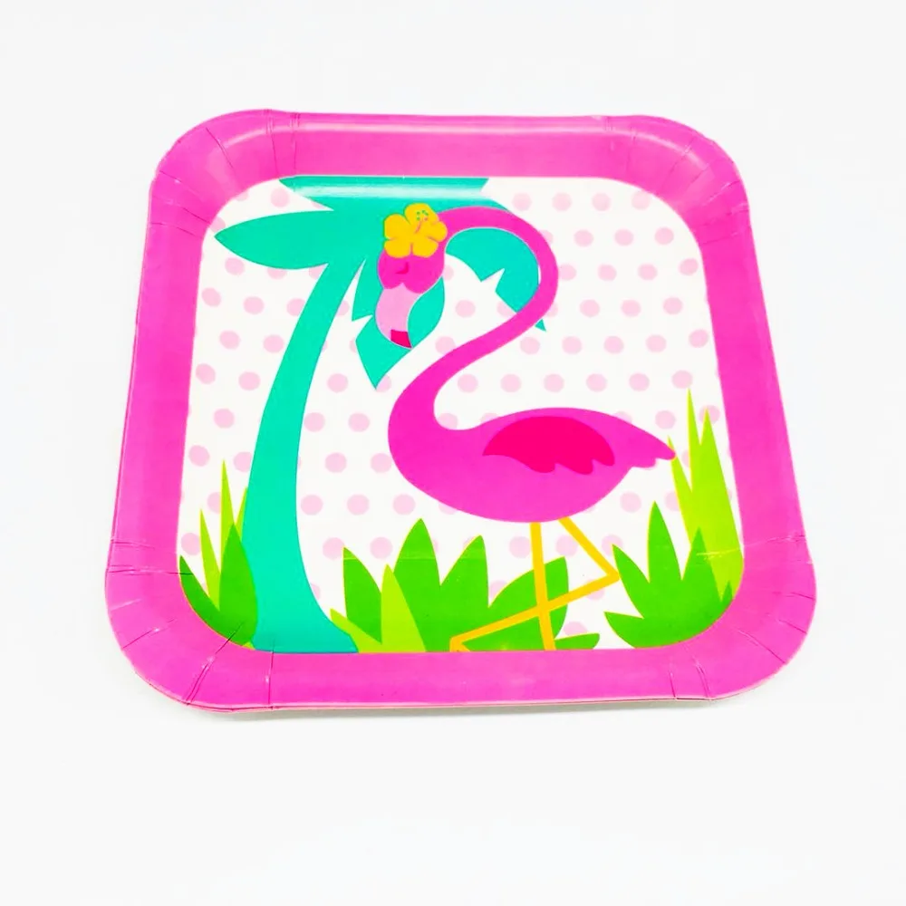 10pcs/lot 7inches square paper plates flamingo plates baby shower pink