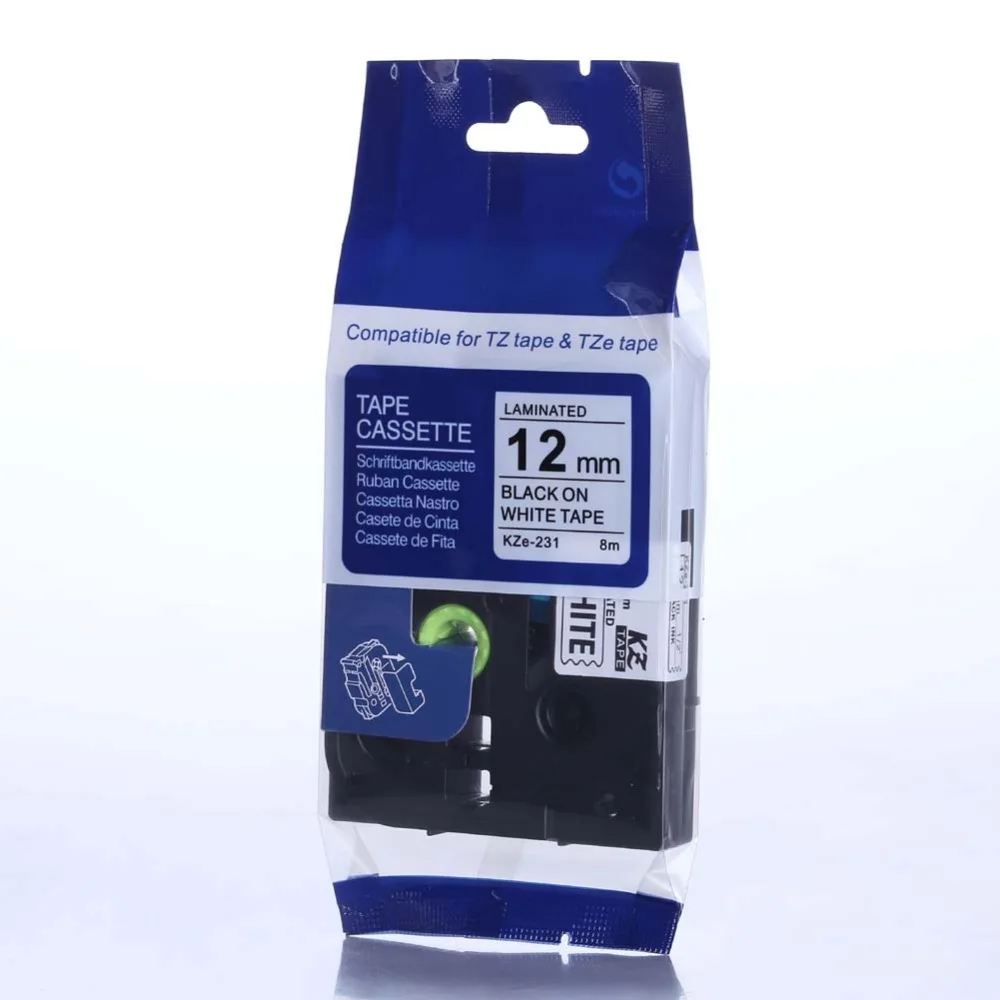 

2pcs 12mm*8m kze 231 Tze231 Black on White Laminated Compatible P touch 12mm tze-231 Label Tape Cartridge tz231 tze-231
