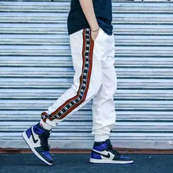 Шикарные ins Супер Популярные нанизывающие лямки брюки мужские шикарные брендовые свободные хип-хоп брюки легкий шнурок полная длина брюки