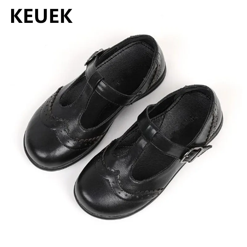 

New British style Girls Student Genuine Leather Performance Shoes Princess Black Fashion Toddler Kids Dress Shoes Baby Flats 02B