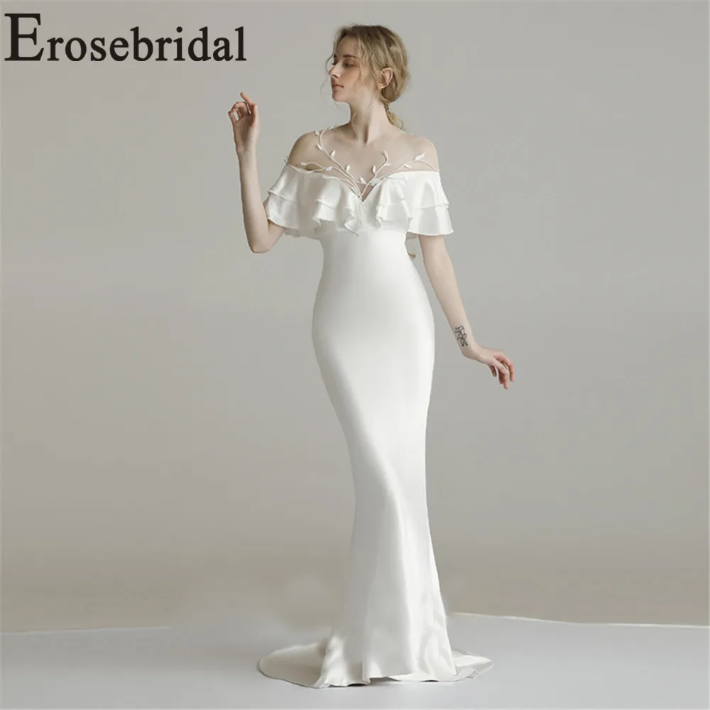 

Erosebridal New Arrival White Mermaid Wedding Dress 2019 Sexy Wedding Gown off the Shoulder Women Bride Dress vestidos de noiva