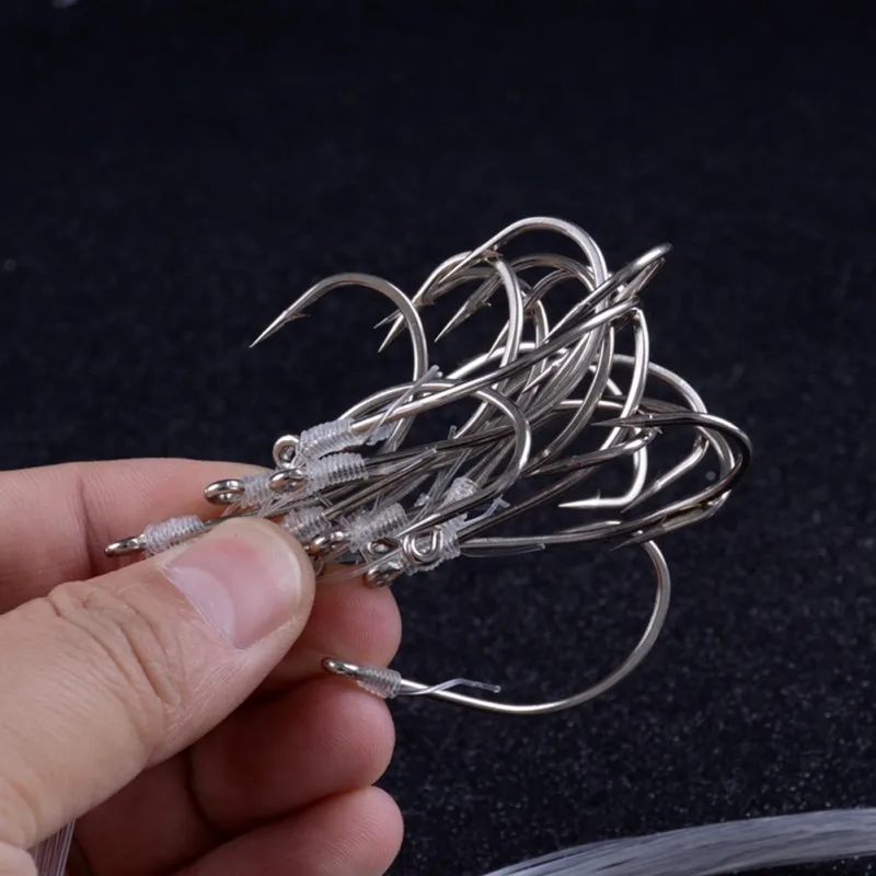 

Fishing Hooks With Line Barbed Type Carbon Steel Tied Fish Gear Tools NEW