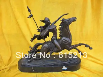 

wang 000119 West Art pure bronze marble art sculpture girl warrior on horse statue figurine