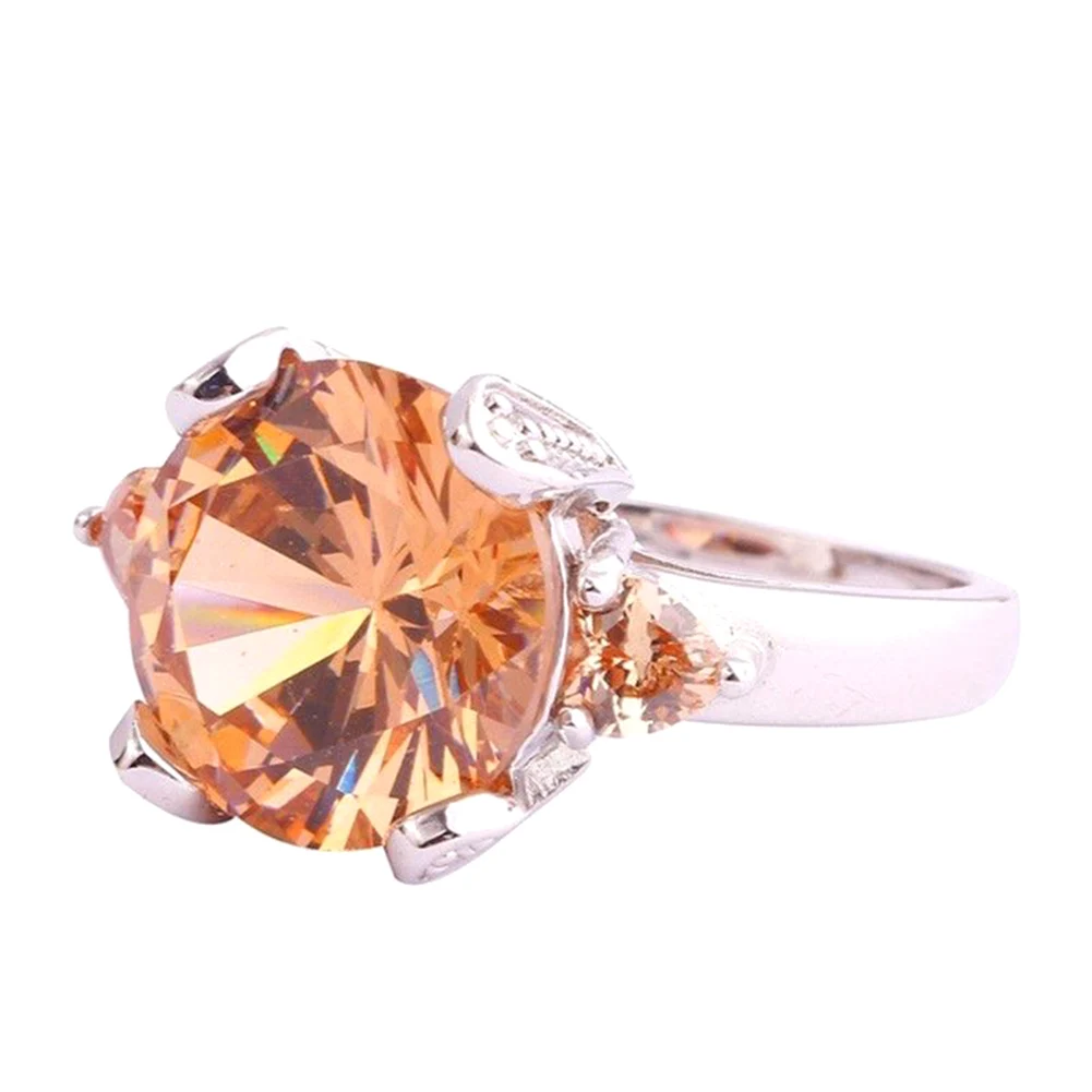 ZheFanku модное великолепное классическое романтическое серебряное кольцо с круглой огранкой цвета шампанского 5 размеров, Женские Ювелирные изделия, вечерние кольца, подарок
