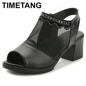 

TIMETANGNewest Light Comfortable WomenShoes Summer Sandals Fish Mouth Rhinestone GenuineLeather Sandals Non-slip Fashion Sandals
