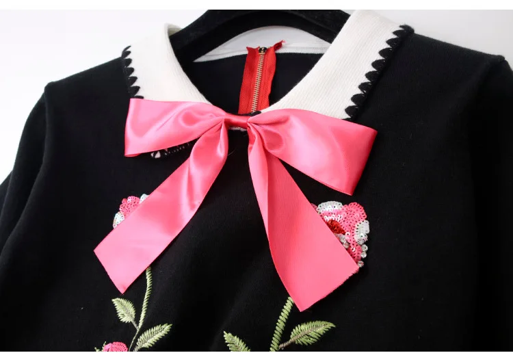 Женские новые винтажные свитера с бисером и блестками пуловеры в цветочек зимняя Осенняя вязаная Ретро Вышивка с бантом Топы Blusas C-023
