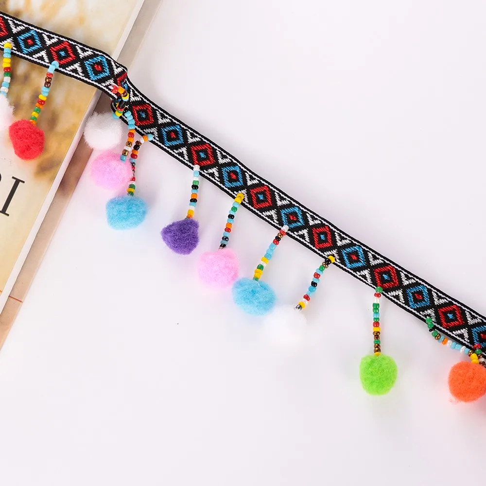 

1 Yard New Pompom Trim Fabric Handmade Eco-Friendly Nylon Bohemia Tassel Lace Ribbon DIY Costume Dress Sewing Supplies Craft