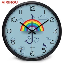 Airinou Радужный дизайн зонтик круглый гостиная стеклянные настенные часы, не тикающие звуковые часы