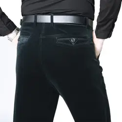 Новые осенние зимние мужские повседневные брюки с высокой талией эластичные вельветовые брюки прямые свободные однотонные мужские брюки